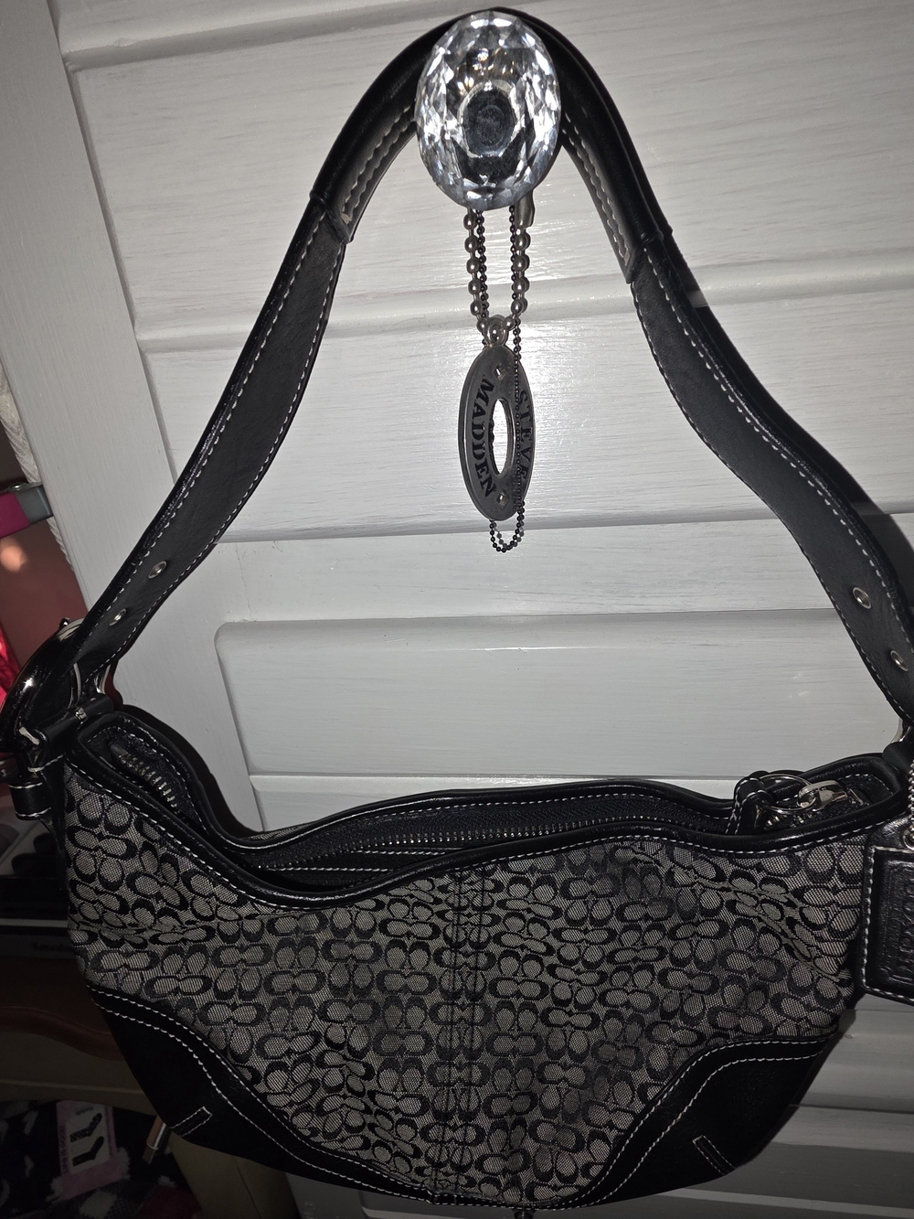 Coach Black and Gray Signature Canvas Shoulder Bag - Picture 10 of 12